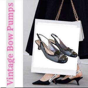 Vintage Bow Pumps Cap Toe Sling Back Pump Array Monica Gray Black Retro